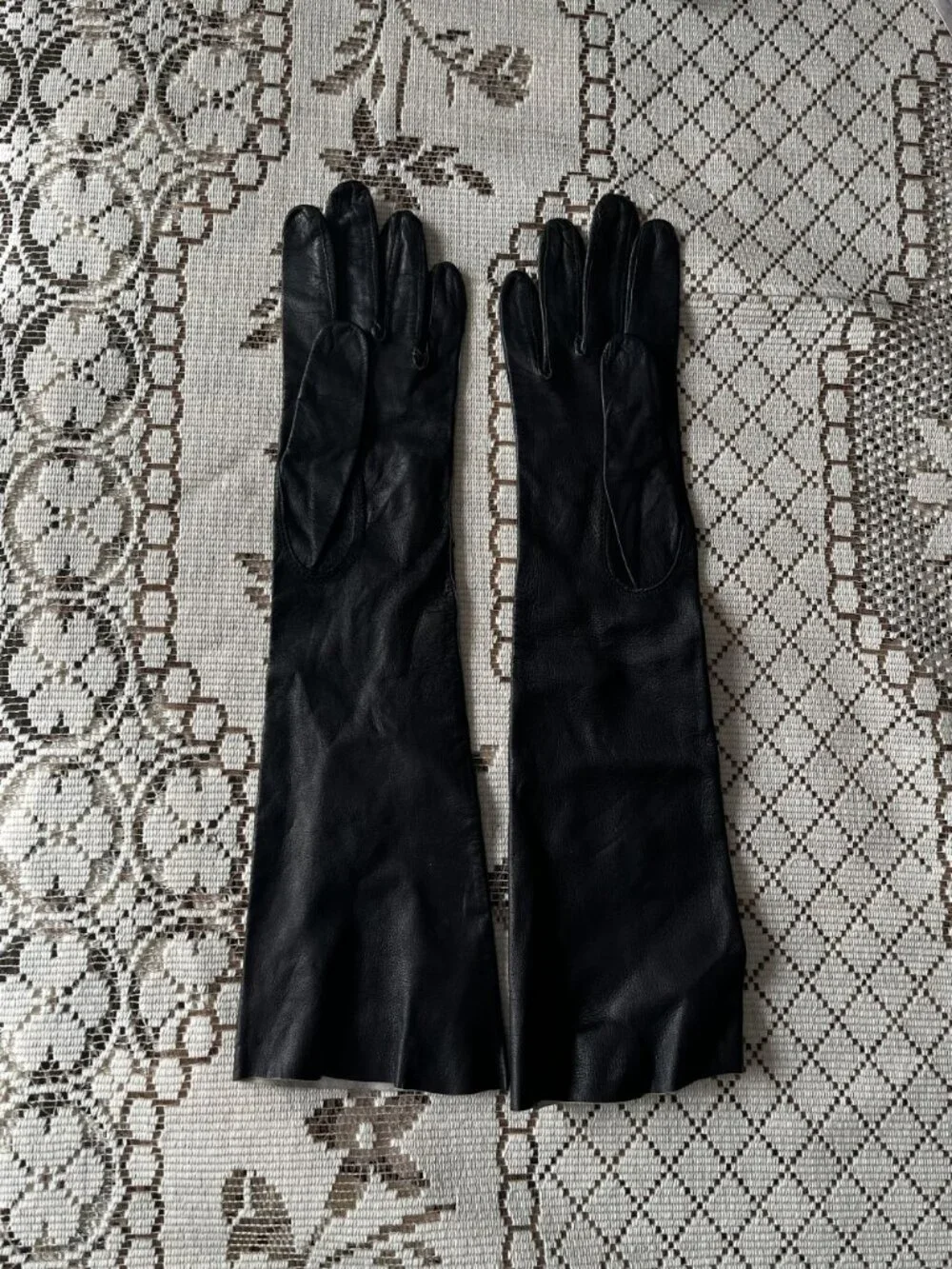 Vintage Black Minimalist Leather Opera Gloves Size 7